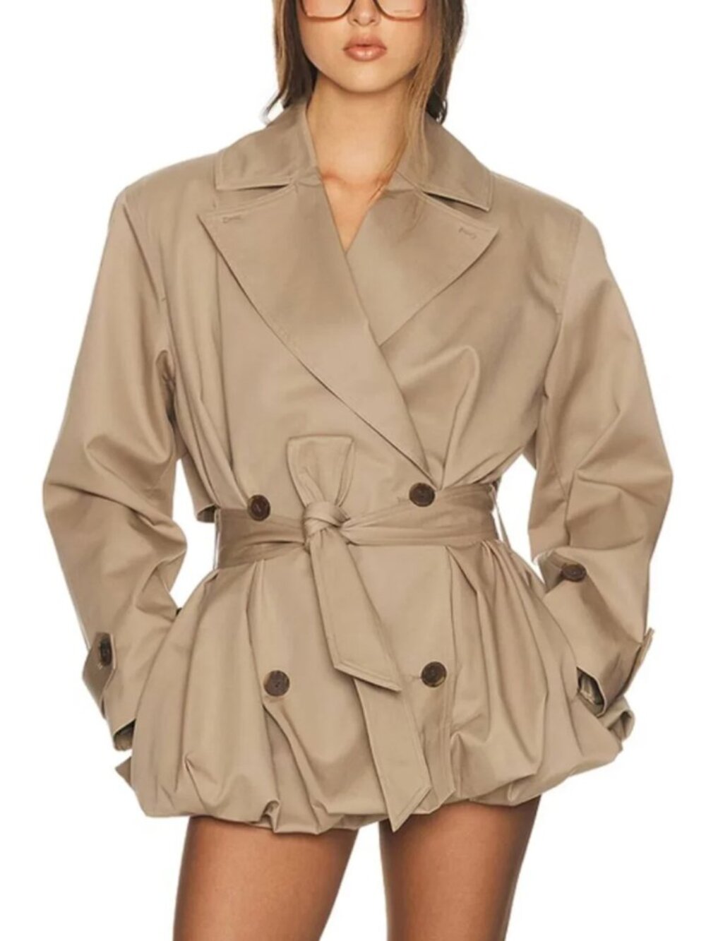 Helsa Short Bubble Hem Trench - Stone Beige Medium Quiet Lux